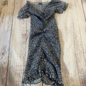 PRETTYGARDEN Cottagecore Floral Midi Dress Puff Sleeve Milkmaid Coquette-M
